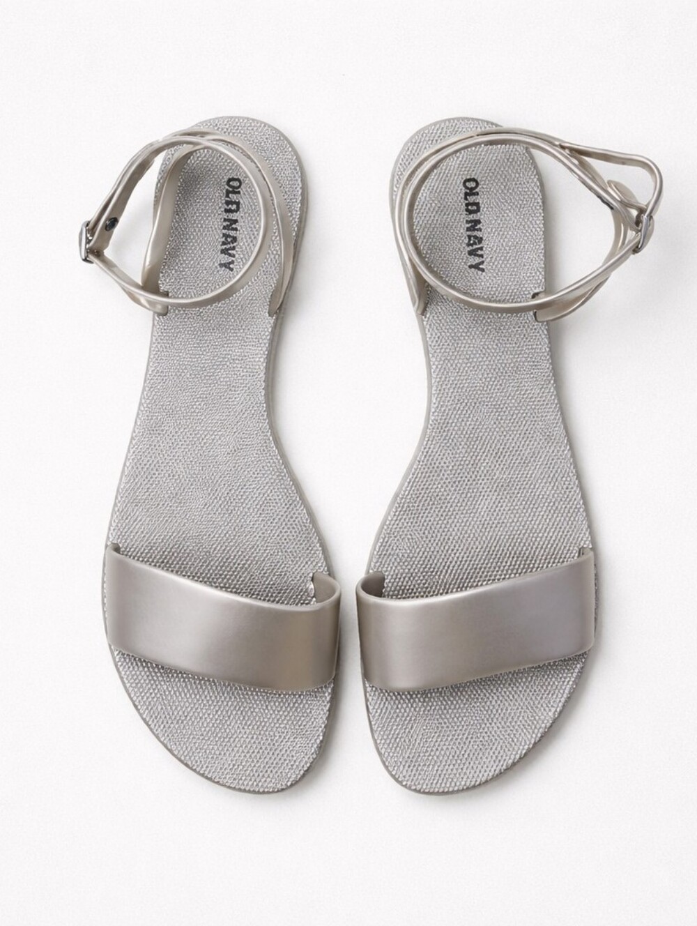 Old Navy Silver Jelly Ankle Strap Flat Sandals Size 8